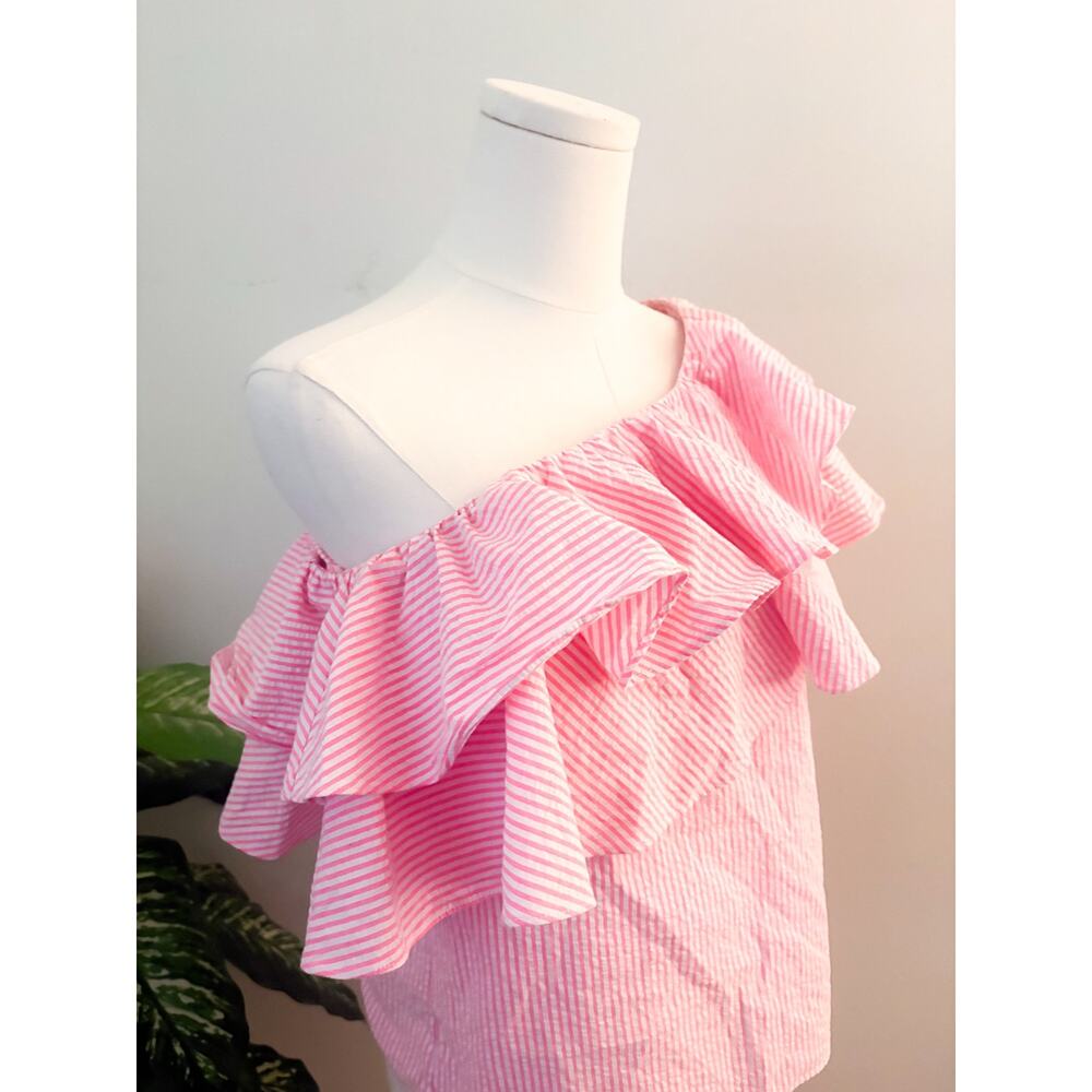 Lilly Pulitzer Trixie Pink Stripe Off Shoulder Ruffle Top XXS Vacation Resort - Picture 4 of 7